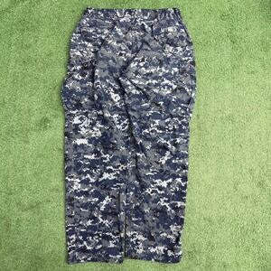 US Navy Pants Mens 30x31 Blue Digital Camo Cargo Elastic Waist Workwear Utility